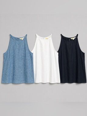 Boden Linen Halter Tank Top Sz 4 Lot Of 3 Chambray Blue Black White Coastal